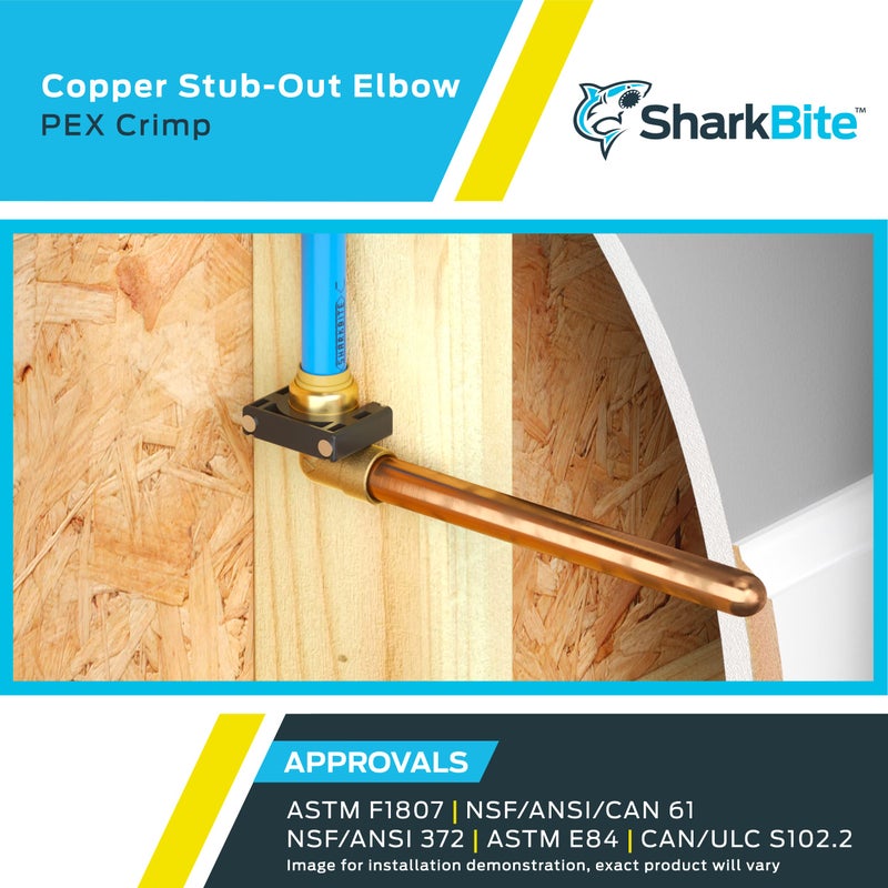 SharkBite 1/2 Inch Crimp Copper Stub Out Elbow with 4 Inch x 8 Inch Bracket, Plumbing Fittings, PEX Pipe, PE-RT, 25094A - Image 5